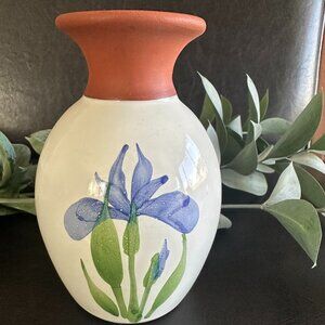 Emerson Creek Stoneware Pottery White & Bluish-Purplish Iris Motif 5 1/2" Vase